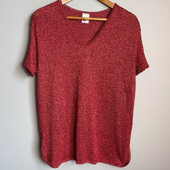 St. Michael Women's Vintage Short‎ Sleeve V-Neck Nylon Top Copper-Red Size XL - Picture 1 of 14